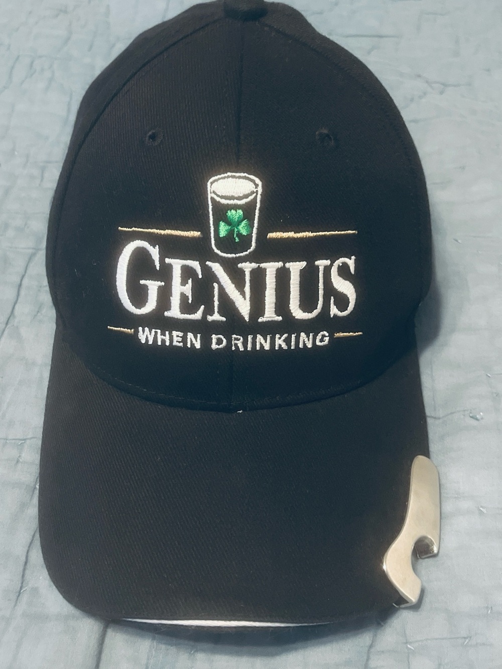 Genius When Drinking Embroidered Bottle Opener Black Baseball Cap